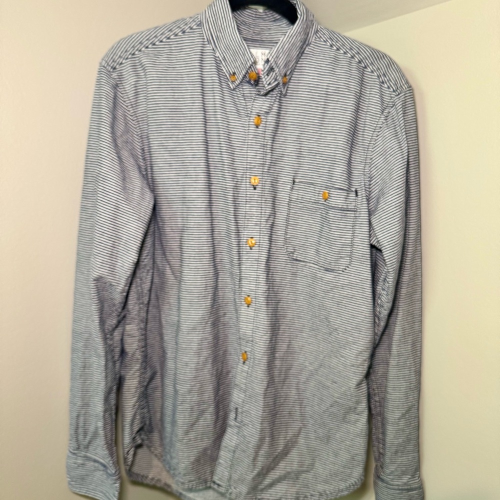 Almond Surfboards Men’s Long Sleeve Button Front Navy White Stripe Size Large - Picture 5 of 5
